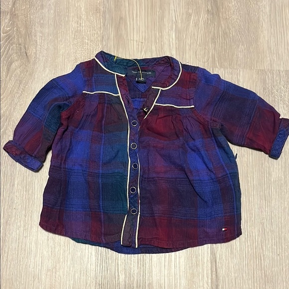 Tommy Hilfiger Plaid Kids Shirt - Blue and Red 6-9M - Picture 1 of 1